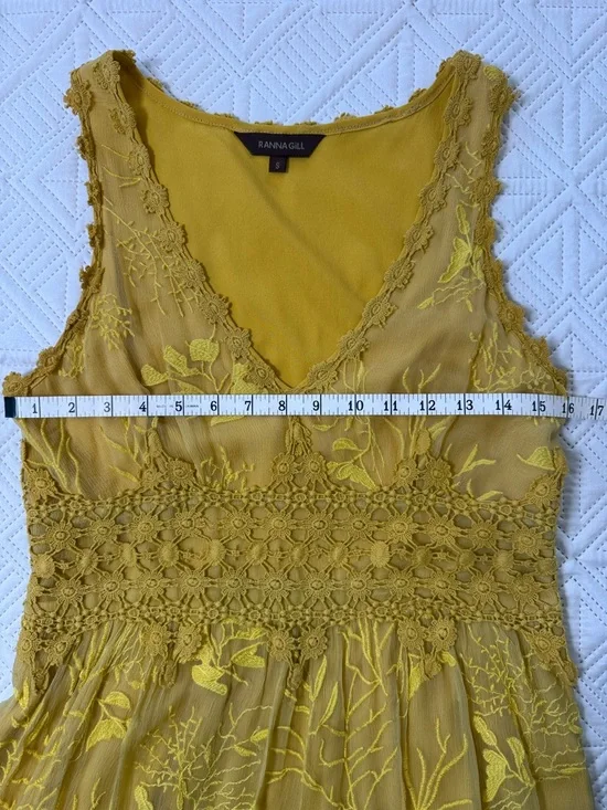 Anthropologie Ranna Gill Veronica Yellow Crochet Lace Floral Dress Size S - Picture 6 of 14